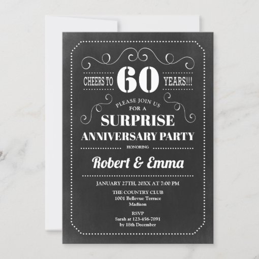 Surprise 60th Anniversary Party - Chalkboard Invitation | Zazzle