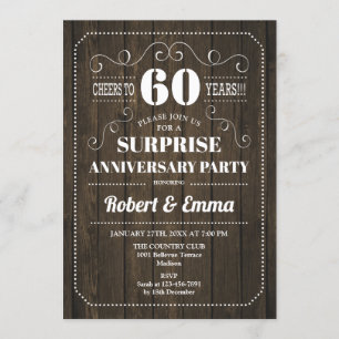 Surprise 60th Anniversary Party - Rustic Wood Invitation