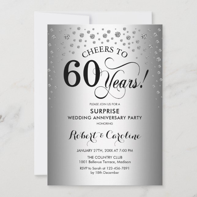 Surprise 60th Anniversary Party - Silver Black Invitation (Front)