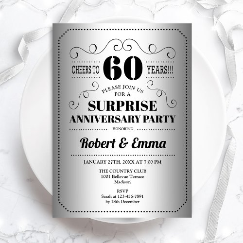 Surprise 60th Anniversary Party _ Silver Black Invitation