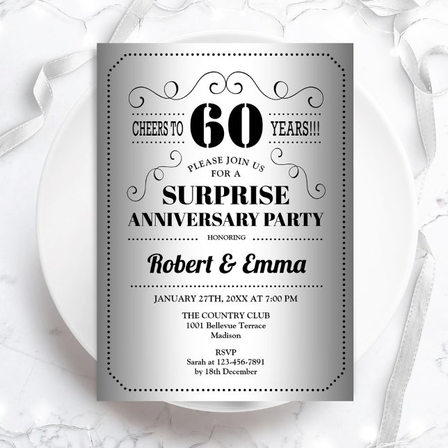 Surprise 60th Anniversary Party - Silver Black Invitation (Creator Uploaded)