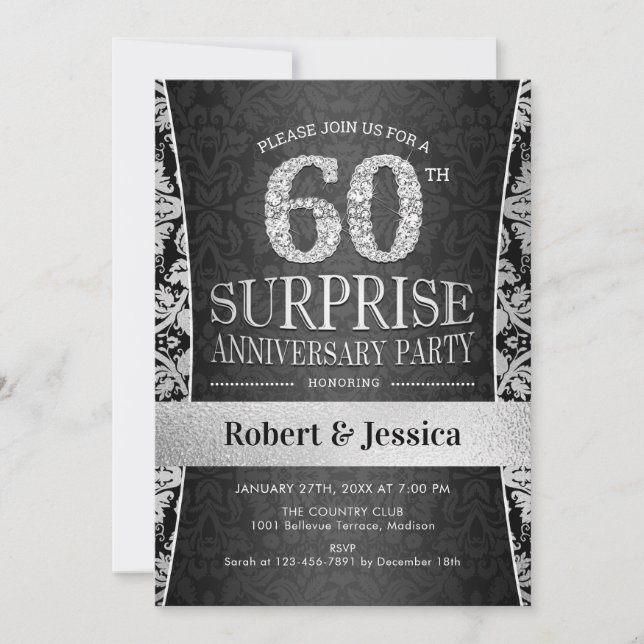 Surprise 60th Anniversary Party - Silver Invitation (Front)