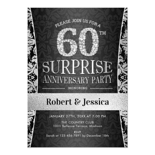 Surprise 60th Anniversary Party - Silver Invitation | Zazzle.com