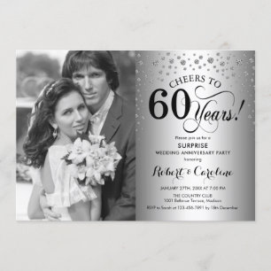 Surprise 60th Anniversary with Photo Silver Black Invitation
