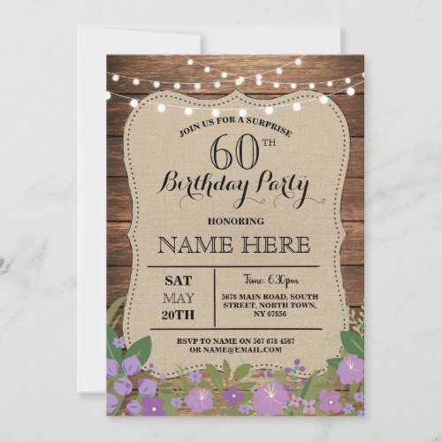 SURPRISE 60th  Any Age Birthday Party Wood Invite