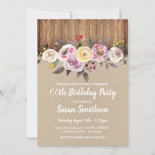 SURPRISE 60th  Any Age Birthday Party Wood Invite