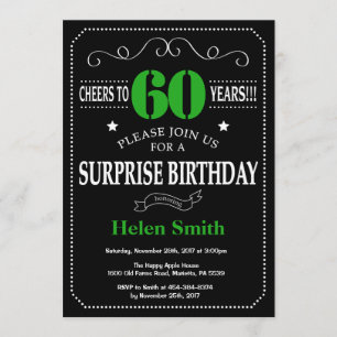 Surprise 60th Birthday Black and Green Chalkboard Invitation