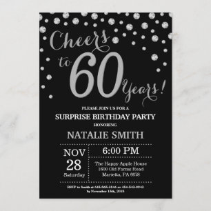 Surprise 60th Birthday Black and Silver Diamond Invitation