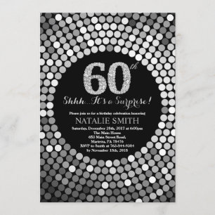 Surprise 60th Birthday Black and Silver Glitter Invitation