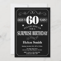 Surprise 60th Birthday Black and White Chalkboard