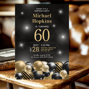 Surprise 60th Birthday Black Gold Balloons Party Invitation