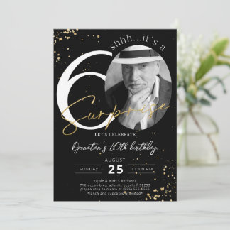 Surprise 60th Birthday Black Gold Photo Invitation