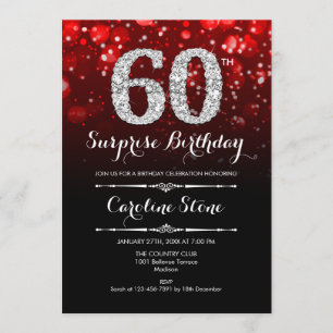 Surprise 60th Birthday - Black Red Silver Invitation