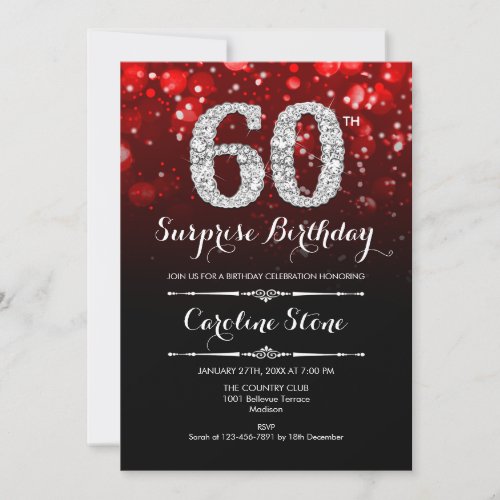 Surprise 60th Birthday _ Black Red Silver Invitation