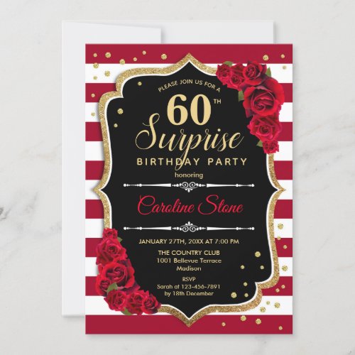 Surprise 60th Birthday _ Black White Red Invitation