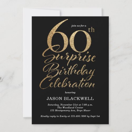 Surprise 60th Birthday Celebration Black  Gold Invitation