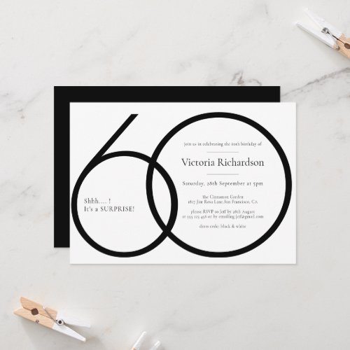 Surprise 60th Birthday Chic Minimalist Black White
