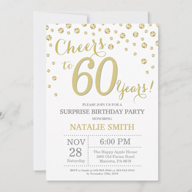 Surprise 60th Birthday Gold Glitter Diamond Invitation (Front)