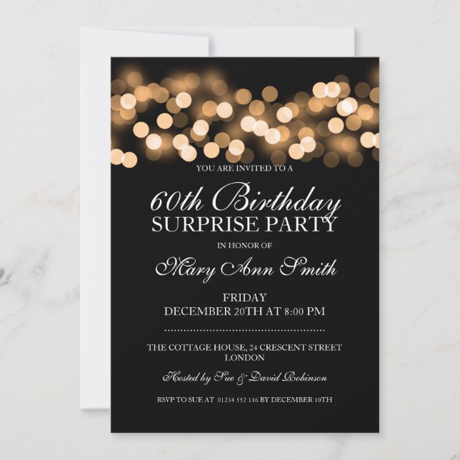 Surprise 60th Birthday Gold Hollywood Glam Invitation (Front)