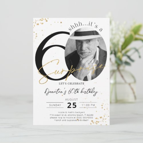 Surprise 60th Birthday Gold Photo Invitation