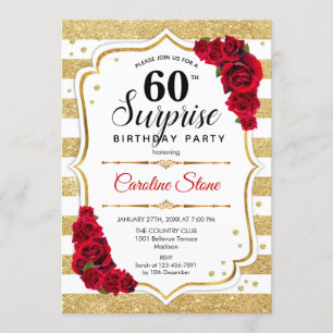 Surprise 60th Birthday - Gold White Red Invitation