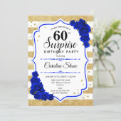Surprise 60th Birthday - Gold White Royal Blue Invitation (Standing Front)