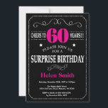 Surprise 60th Birthday Hot Pink and Black Invitation<br><div class="desc">Surprise 60th Birthday Invitation Hot Pink and Black Typography. Chalkboard. Black and White Background. Adult Birthday. Male Men or Women Birthday. Kids Boy or Girl Lady Teen Teenage Bday Invite. 13th 15th 16th 18th 20th 21st 30th 40th 50th 60th 70th 80th 90th 100th. Any Age. For further customization, please click...</div>