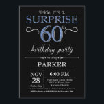 Surprise 60th Birthday Invitation Black and Blue<br><div class="desc">Surprise 60th Birthday Invitation with Black and Blue Glitter Background. Chalkboard. Adult Birthday. Men or Women Bday Invite. Any age. For further customization,  please click the "Customize it" button and use our design tool to modify this template.</div>