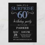 Surprise 60th Birthday Invitation Black and Blue<br><div class="desc">Surprise 60th Birthday Invitation with Black and Blue Glitter Background. Chalkboard. Adult Birthday. Men or Women Bday Invite. Any age. For further customization,  please click the "Customize it" button and use our design tool to modify this template.</div>