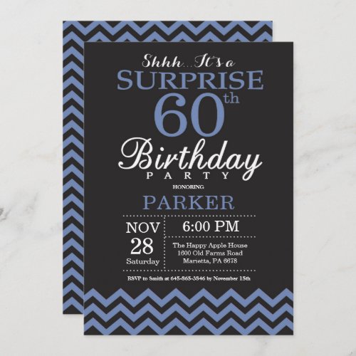 Surprise 60th Birthday Invitation Black and Blue