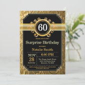 Surprise 60th Birthday Invitation Black and Gold (Standing Front)