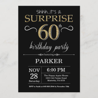 Surprise 60th Birthday Invitation Black and Gold