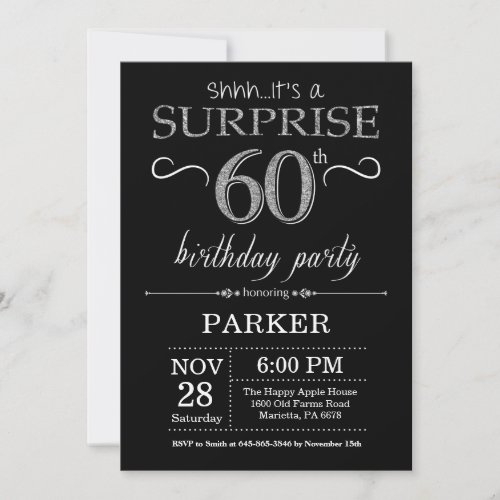 Surprise 60th Birthday Invitation Black and Silver