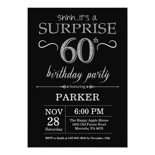 Surprise 60th Birthday Invitation Black and Silver | Zazzle.com