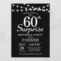 Surprise 60th Birthday Invitation Black and White