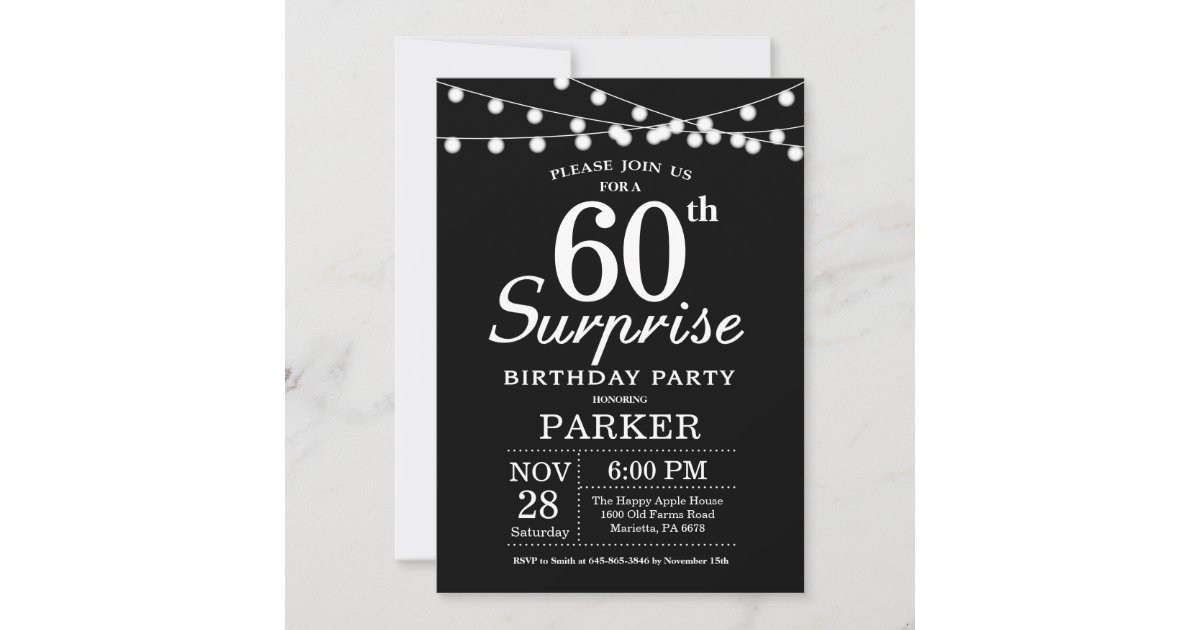 Surprise 60th Birthday Invitation Black and White | Zazzle