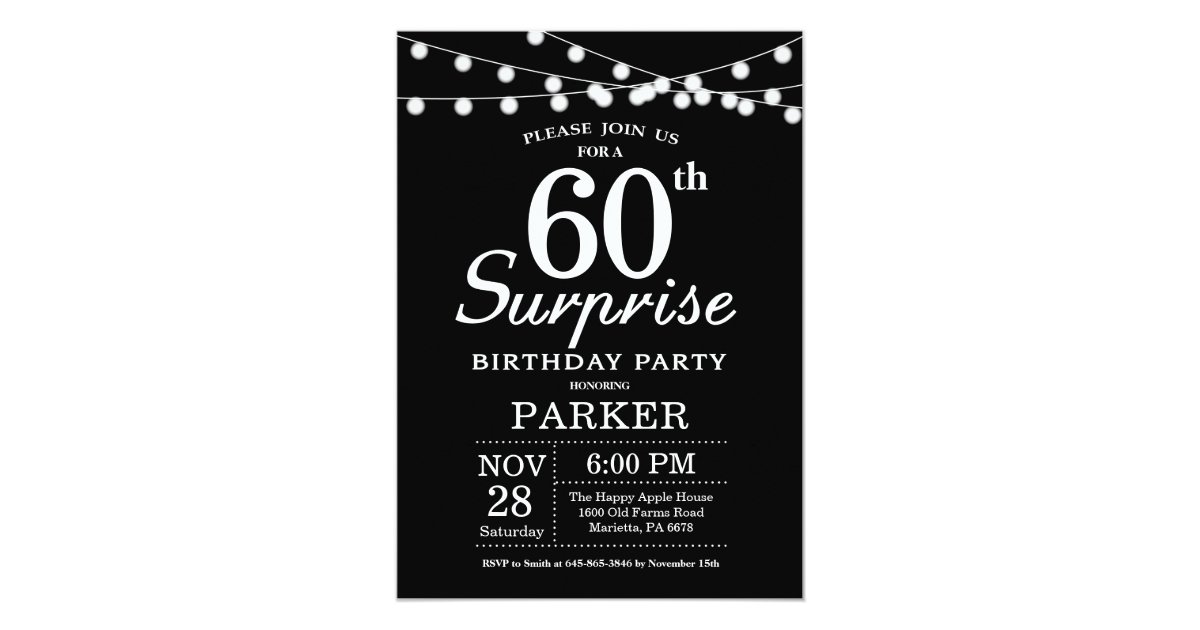 Surprise 60th Birthday Invitation Black and White | Zazzle.com