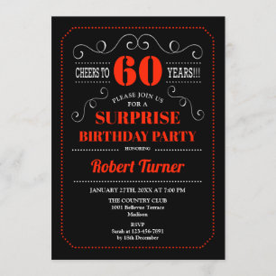 Surprise 60th Birthday Invitation - Black Red