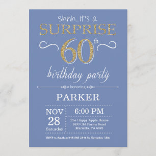 Surprise 60th Birthday Invitation Blue and Gold