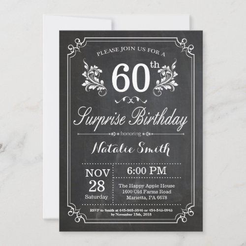 Surprise 60th Birthday Invitation Chalkboard