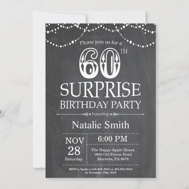 Surprise 60th Birthday Invitation Chalkboard (Front)