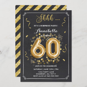 Surprise 60th Birthday Invitation Gold Chalkboard