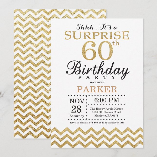 Surprise 60th Birthday Invitation Gold Glitter (Front/Back)