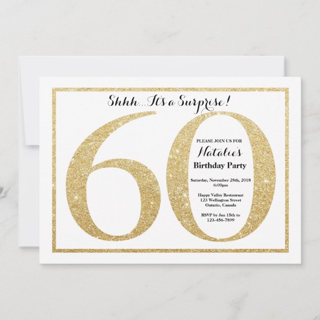 Surprise 60th Birthday Invitation Gold Glitter (Front)