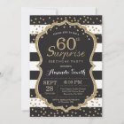 Surprise 60th Birthday Invitation. Gold Glitter