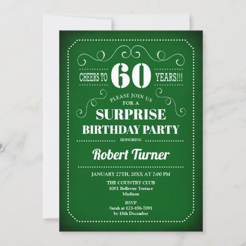 Surprise 60th Birthday Invitation _ Green White