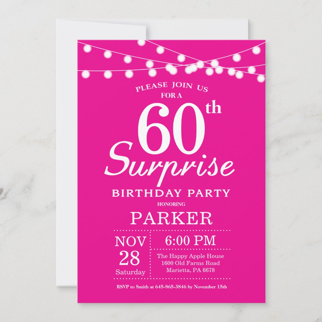 Surprise 60th Birthday Invitation Hot Pink Zazzle 