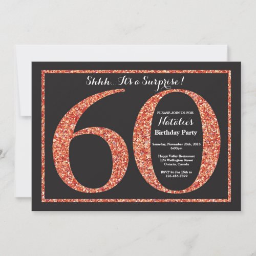 Surprise 60th Birthday Invitation Orange Glitter