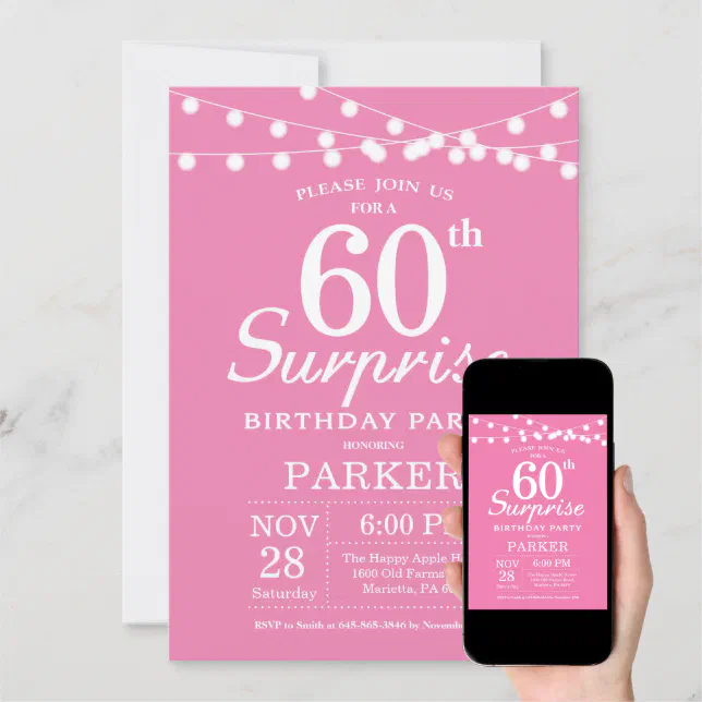 Surprise 60th Birthday Invitation Pink Zazzle 