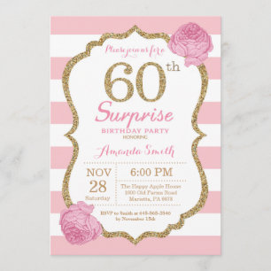 Surprise 60th Birthday Invitation Pink and Gold